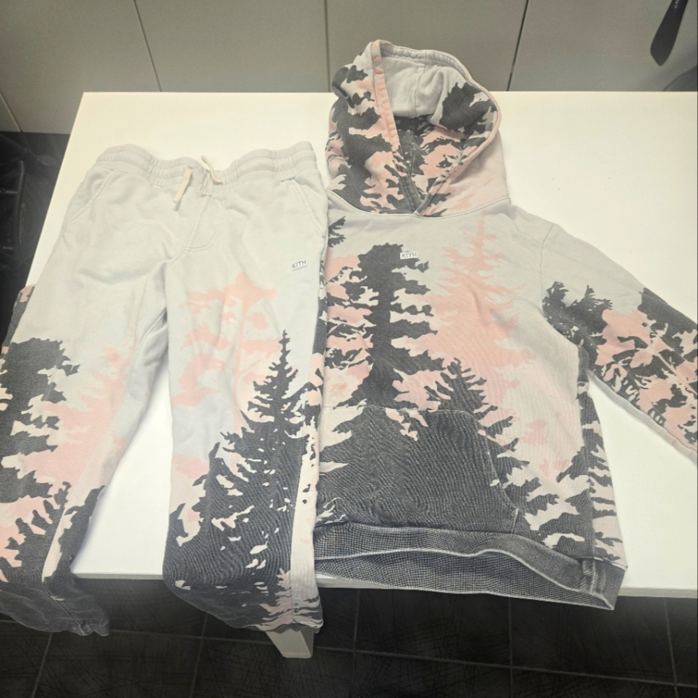 Kith Pink and Gray Tree Print Hoodie and Sweatpants Set For Girls SIZE 12